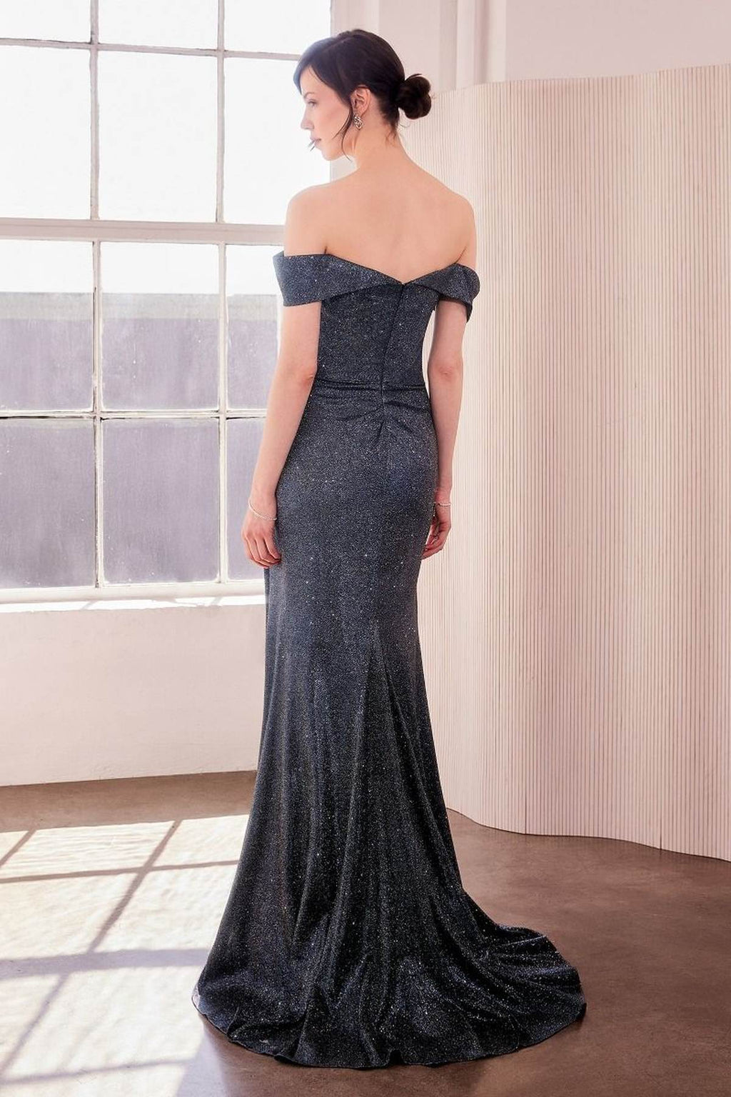 Ladivine Amoris T605 Off Shoulder Sweetheart Neck Metallic Prom Gown