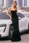 Ladivine Amoris T702 Strapless Scoop Neckline Fitted Chiffon Dress