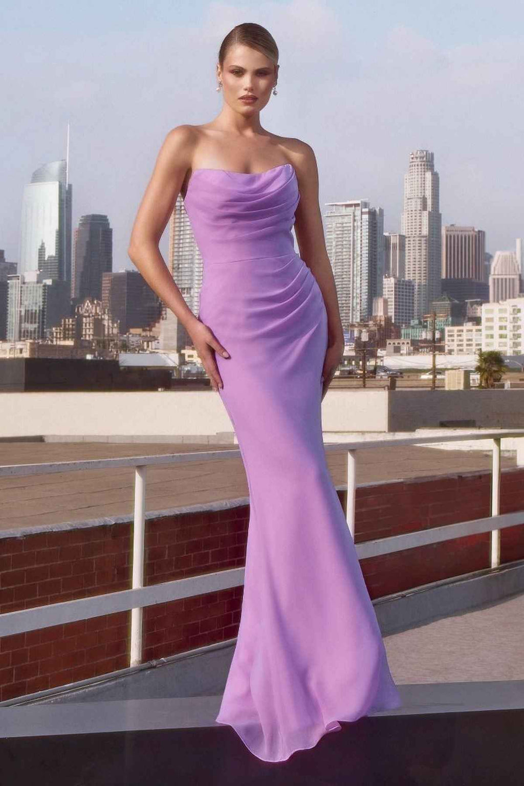 Ladivine Amoris T702 Strapless Scoop Neckline Fitted Chiffon Dress