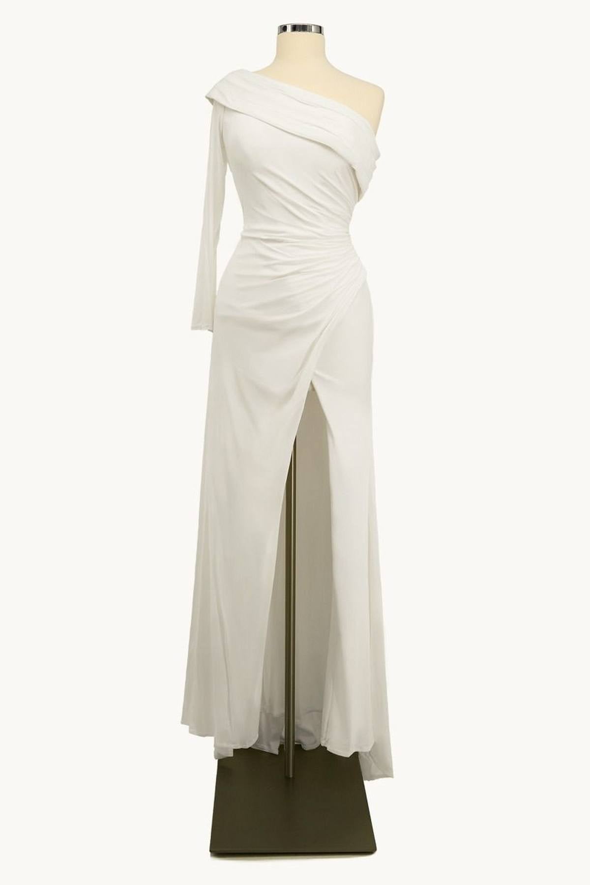 Ladivine Amoris T808 One Sleeve Off Shoulder Fitted Gown with Slit