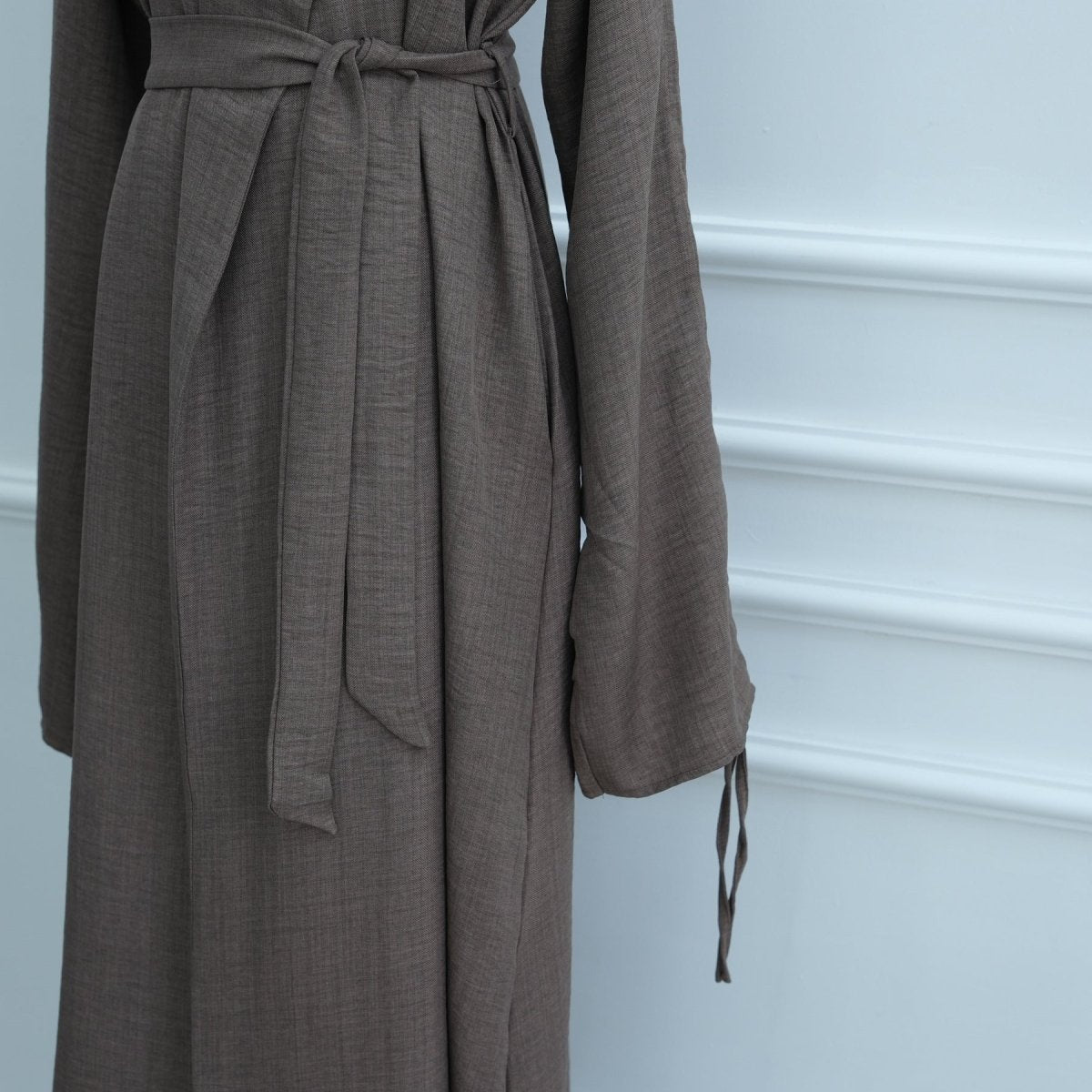 Tailored Blazer Cardigan with Ruched Sleeves | Open-Front Twill Blend Jacket(MOA246)