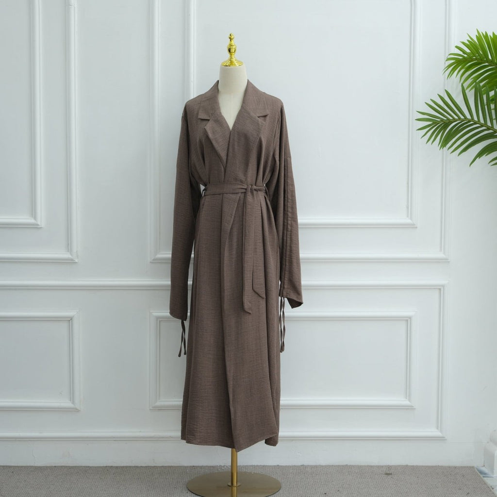 Tailored Blazer Cardigan with Ruched Sleeves | Open-Front Twill Blend Jacket(MOA246)