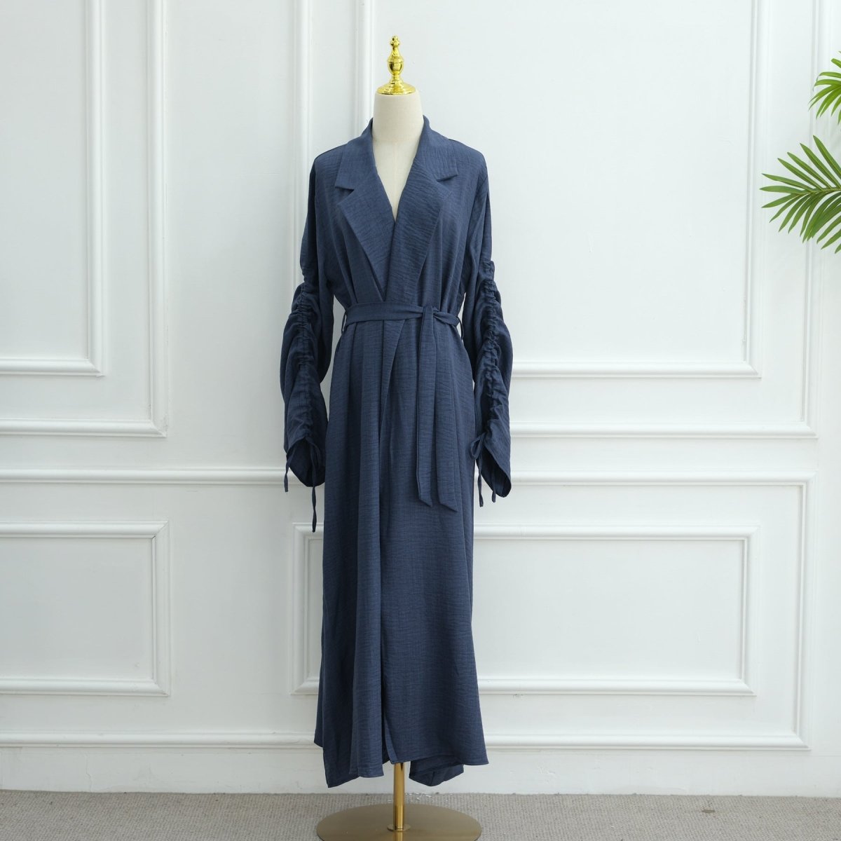Tailored Blazer Cardigan with Ruched Sleeves | Open-Front Twill Blend Jacket(MOA246)
