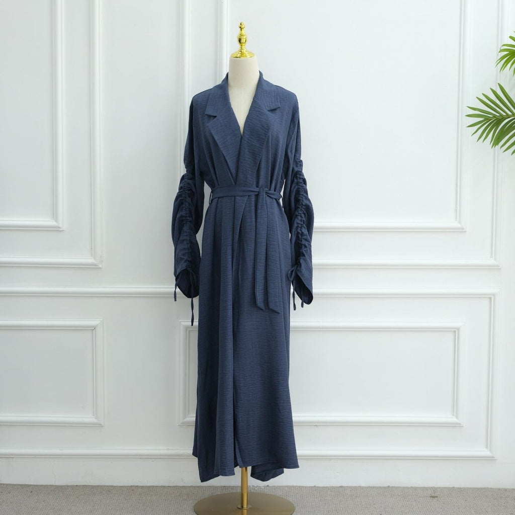 Tailored Blazer Cardigan with Ruched Sleeves | Open-Front Twill Blend Jacket(MOA246)
