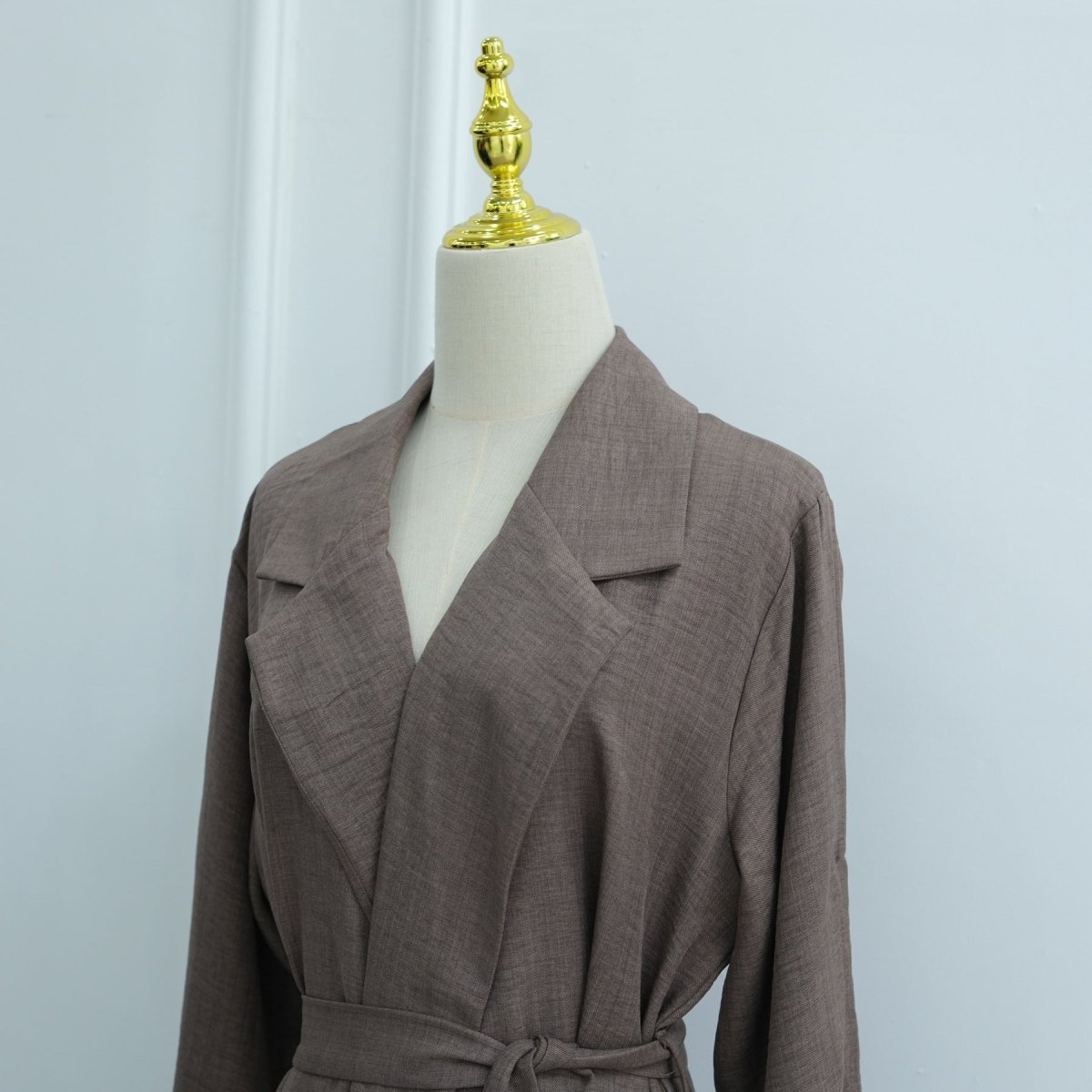 Tailored Blazer Cardigan with Ruched Sleeves | Open-Front Twill Blend Jacket(MOA246)