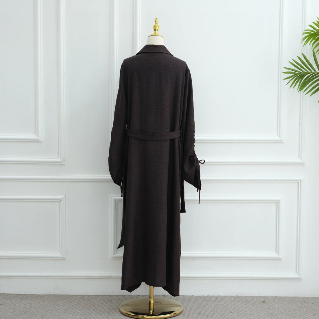 Tailored Blazer Cardigan with Ruched Sleeves | Open-Front Twill Blend Jacket(MOA246)