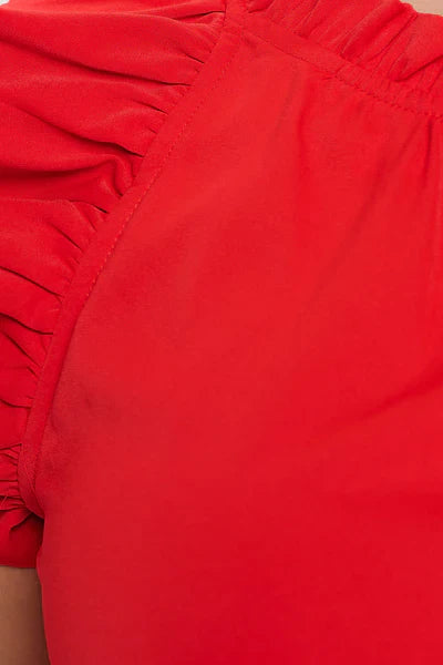 Solid Sleeveless Ruffle Trim Top