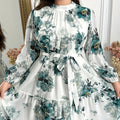 Teal Botanical Print Tiered Maxi Dress (MS399)