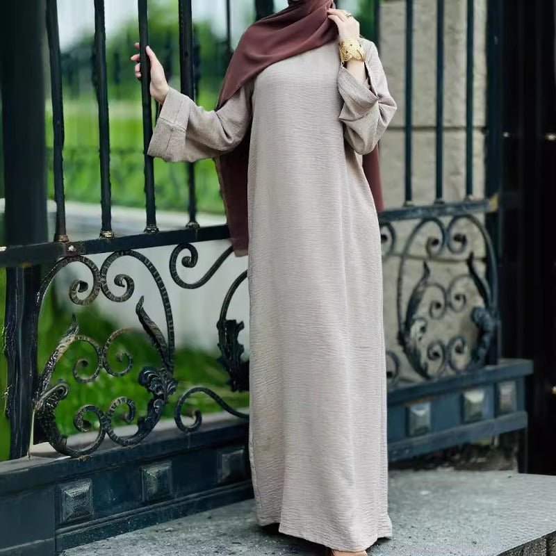 Textured Crepe Abaya | Round Neck Pullover Maxi Dress (MA361)