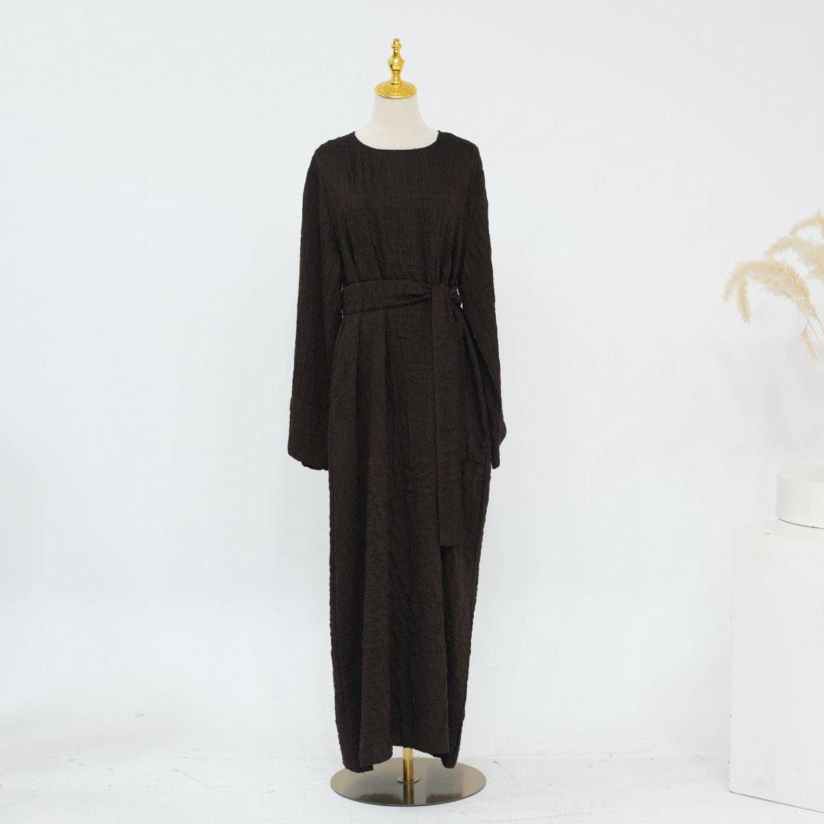 Textured Jacquard Abaya with Batwing Cardigan & Belt(MOA281)