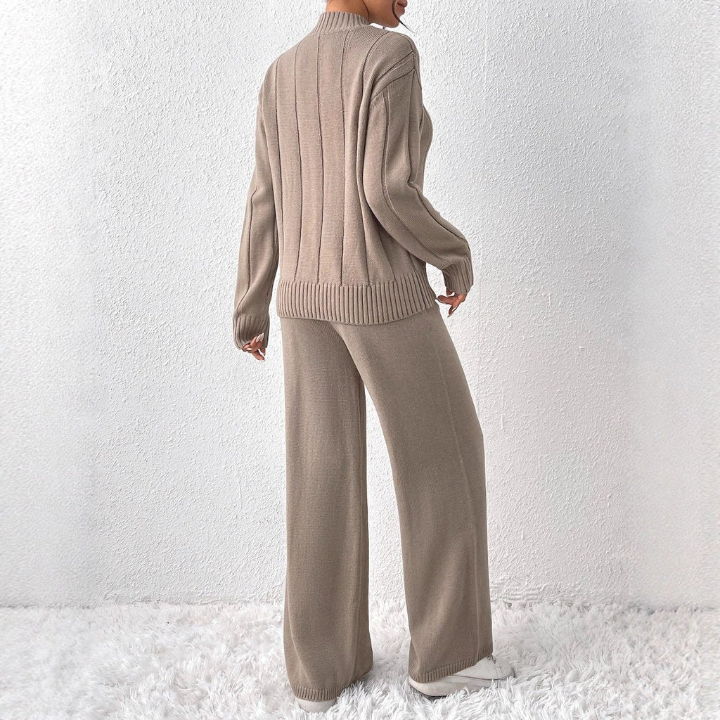 Textured Knit Sweater & Wide-Leg Trouser Set(MS448)