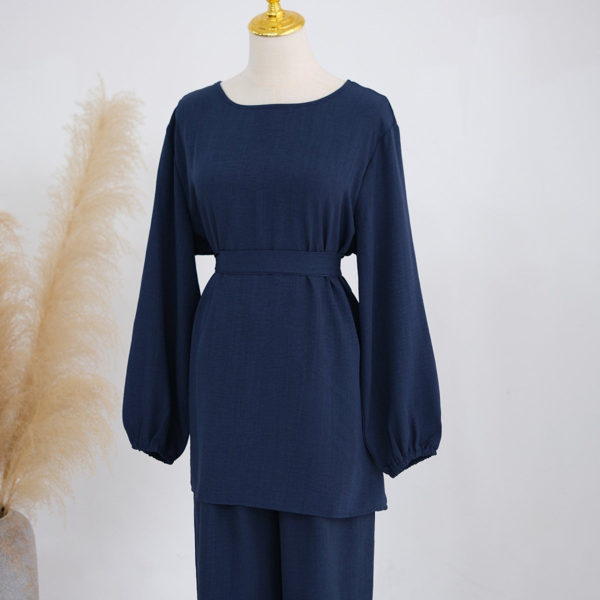 Textured Longline Top & Wide-Leg Trouser Set(MS455)