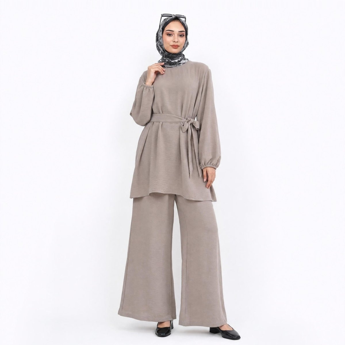 Textured Longline Top & Wide-Leg Trouser Set(MS455)