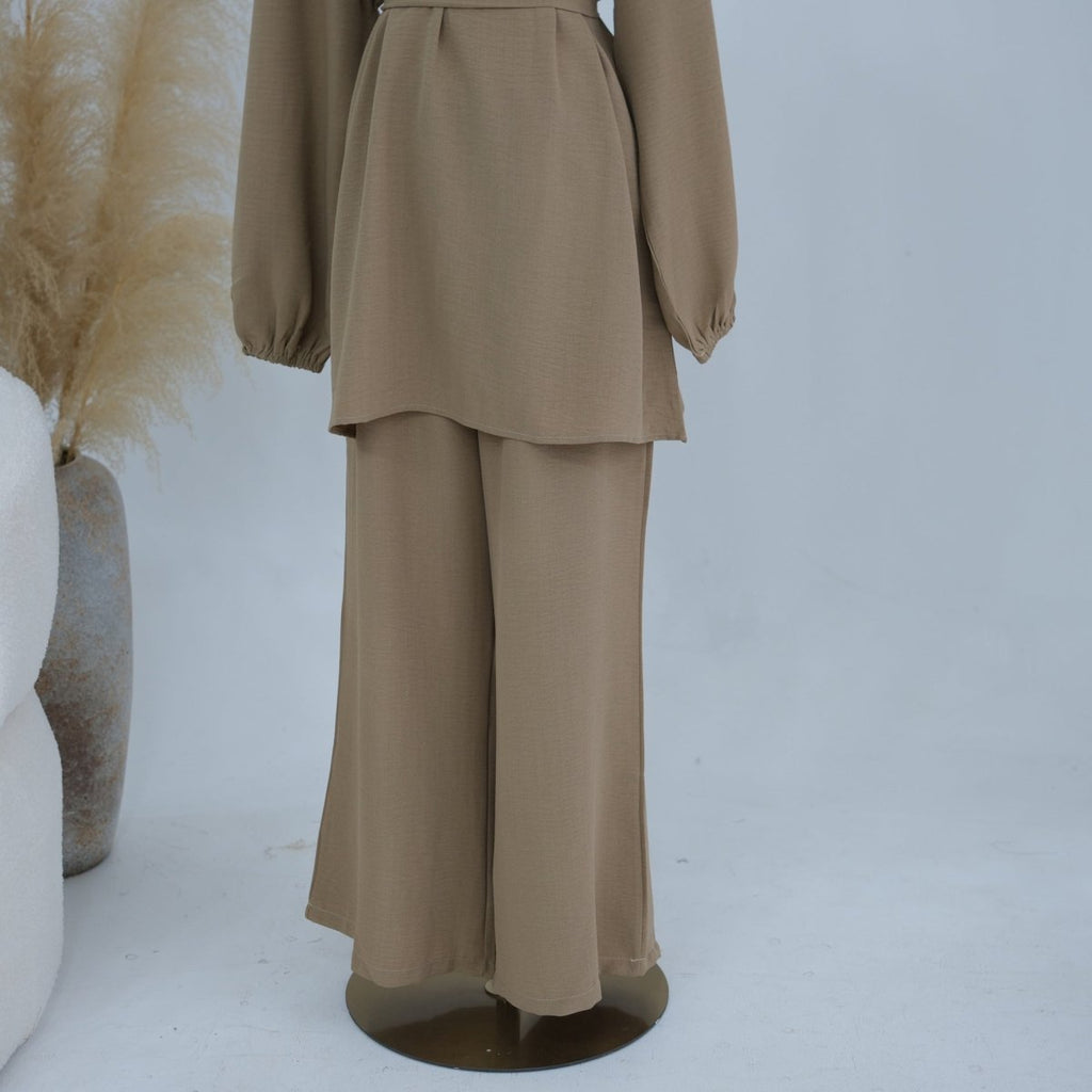 Textured Longline Top & Wide-Leg Trouser Set(MS455)