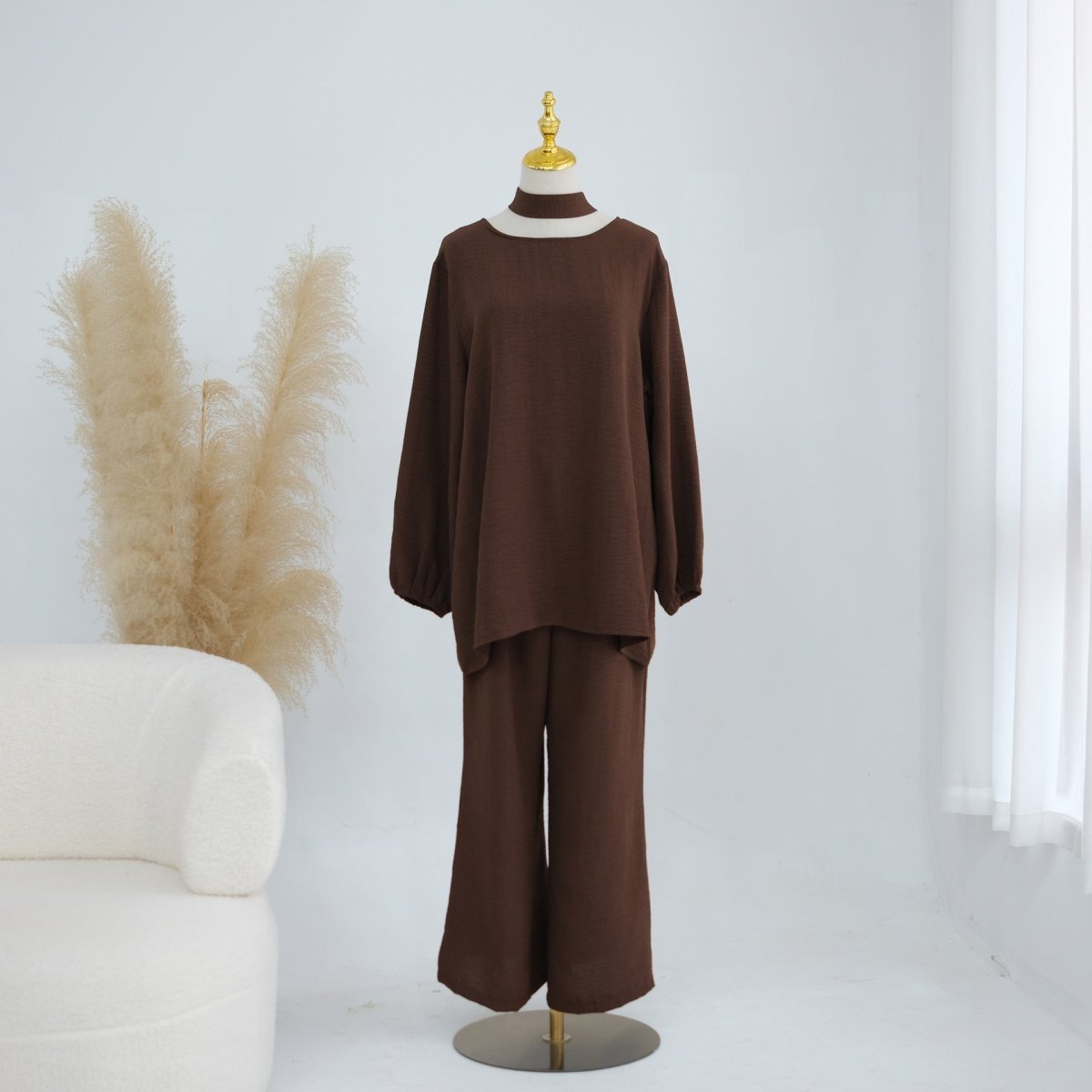 Textured Longline Top & Wide-Leg Trouser Set(MS455)