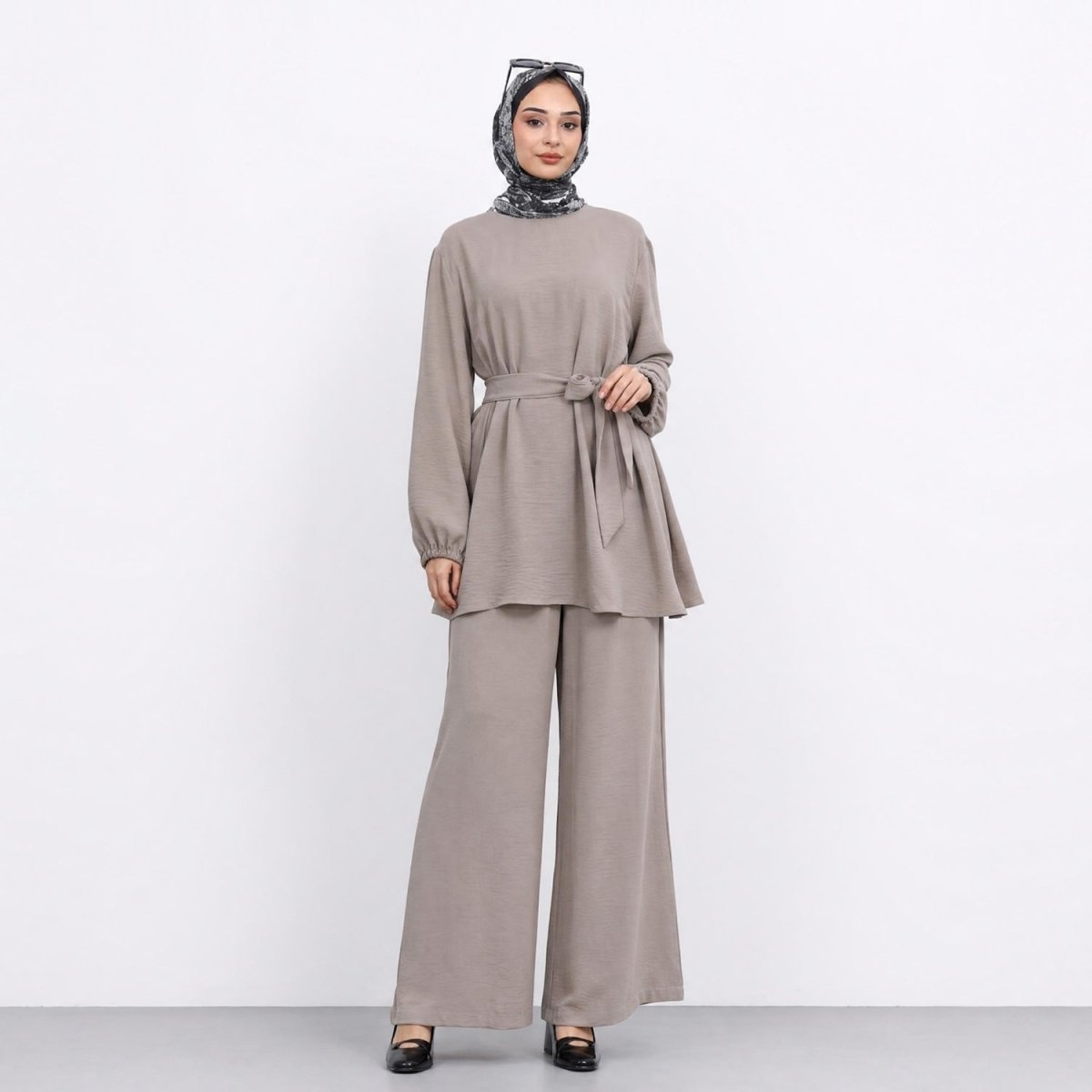 Textured Longline Top & Wide-Leg Trouser Set(MS455)