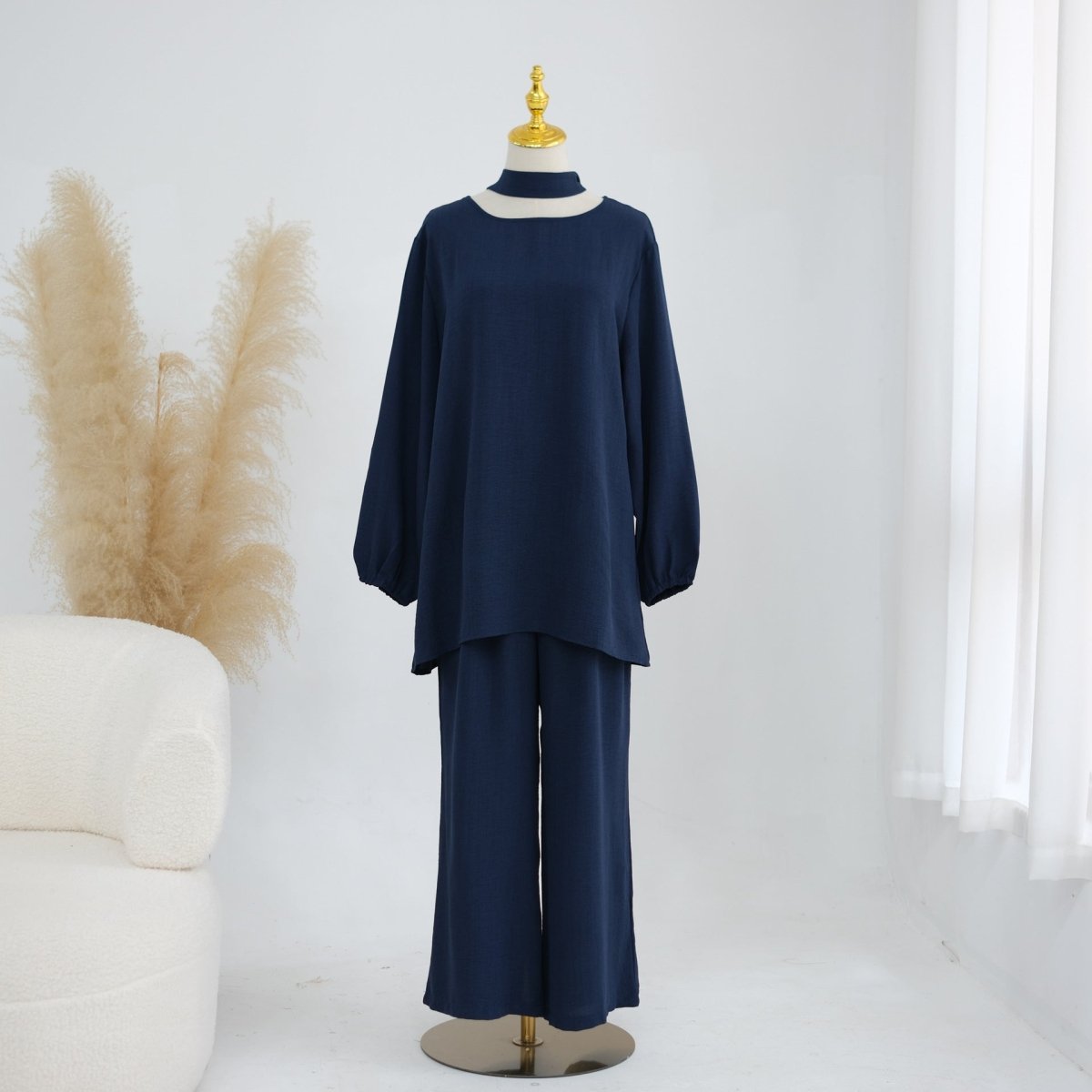 Textured Longline Top & Wide-Leg Trouser Set(MS455)