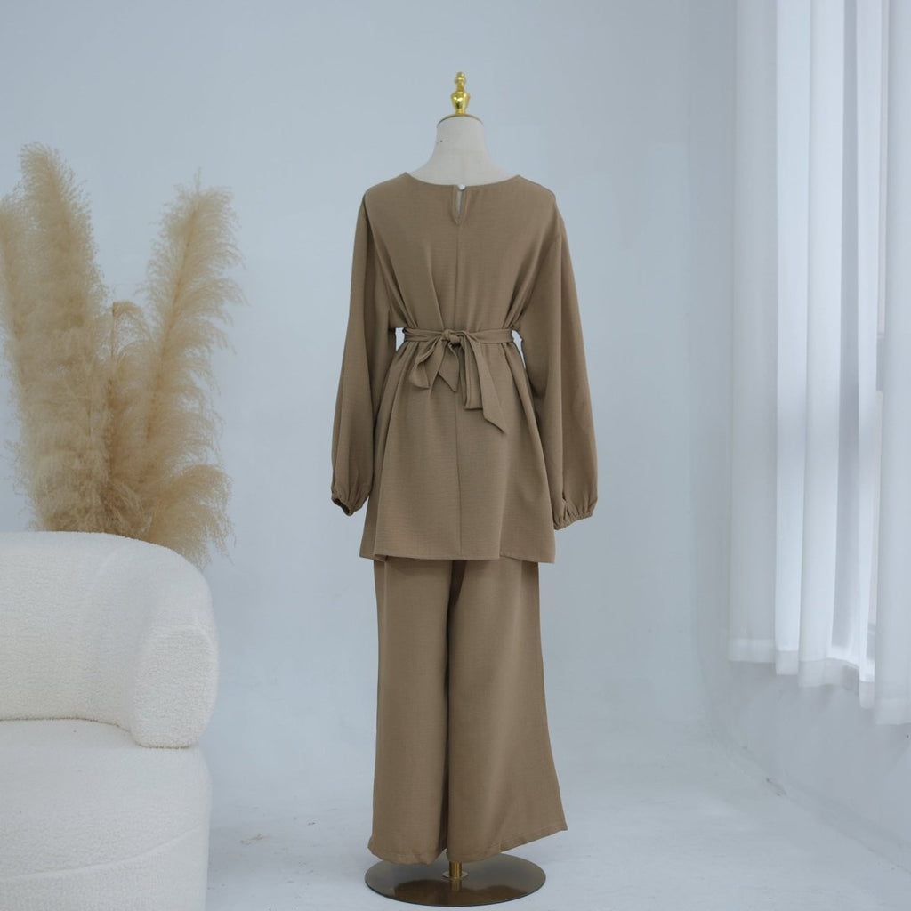 Textured Longline Top & Wide-Leg Trouser Set(MS455)