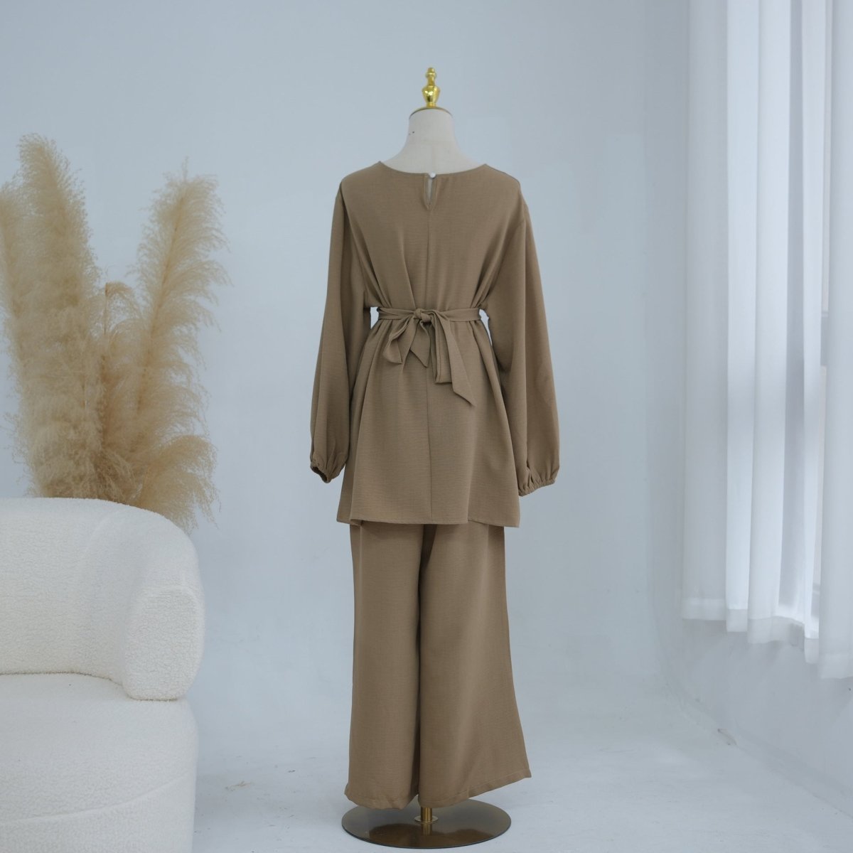Textured Longline Top & Wide-Leg Trouser Set(MS455)