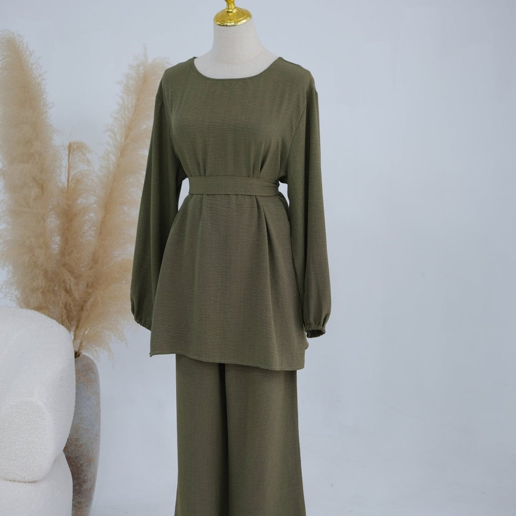 Textured Longline Top & Wide-Leg Trouser Set(MS455)