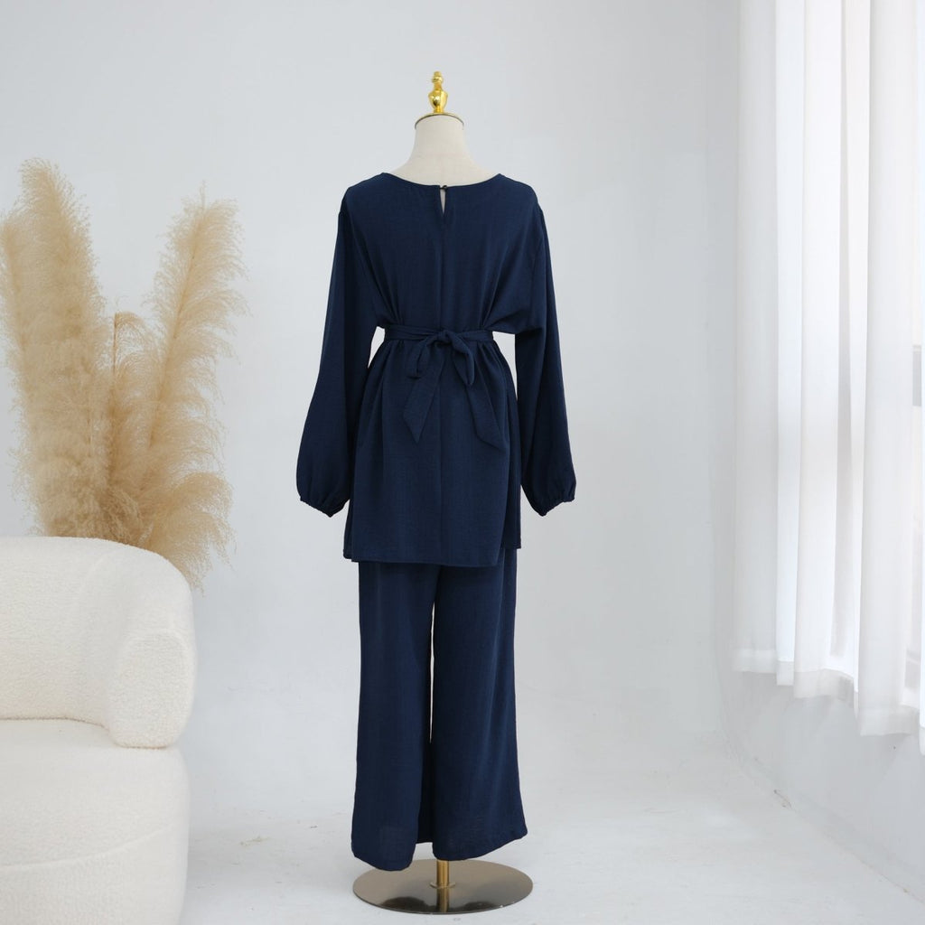 Textured Longline Top & Wide-Leg Trouser Set(MS455)
