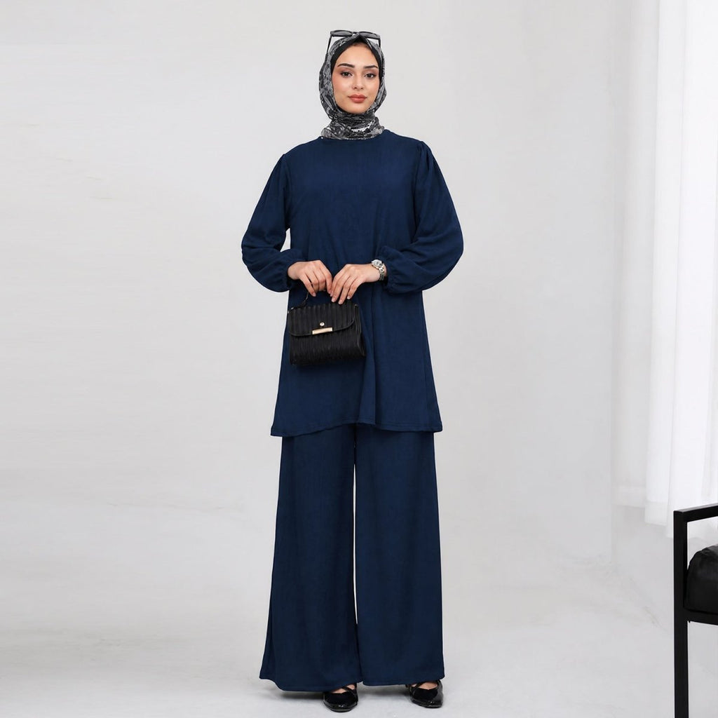 Textured Longline Top & Wide-Leg Trouser Set(MS455)