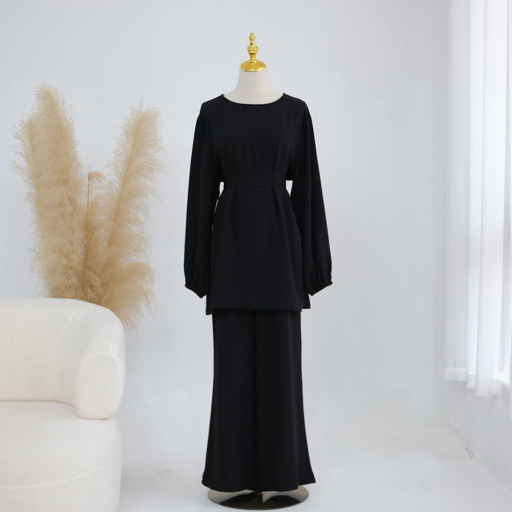 Textured Longline Top & Wide-Leg Trouser Set(MS455)