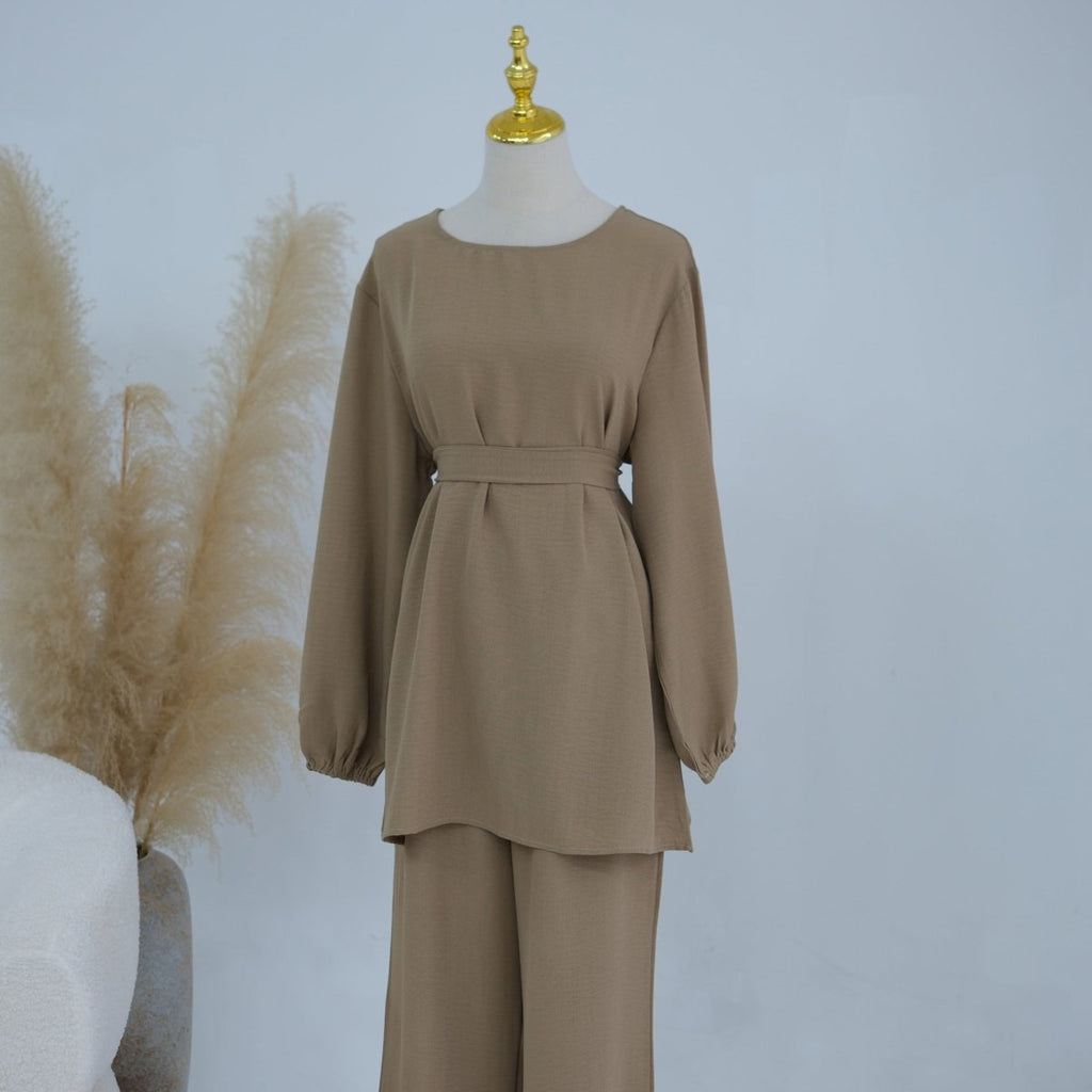 Textured Longline Top & Wide-Leg Trouser Set(MS455)