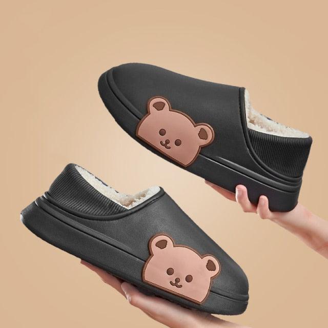 Thick Platform Winter Women Waterproof Non-Slip Home Rubber Slippers Warm Indoor Fur Cotton Women's Cozy Memory Foam Closed Back Slippers Wool-Like Blend Cotton House Shoes