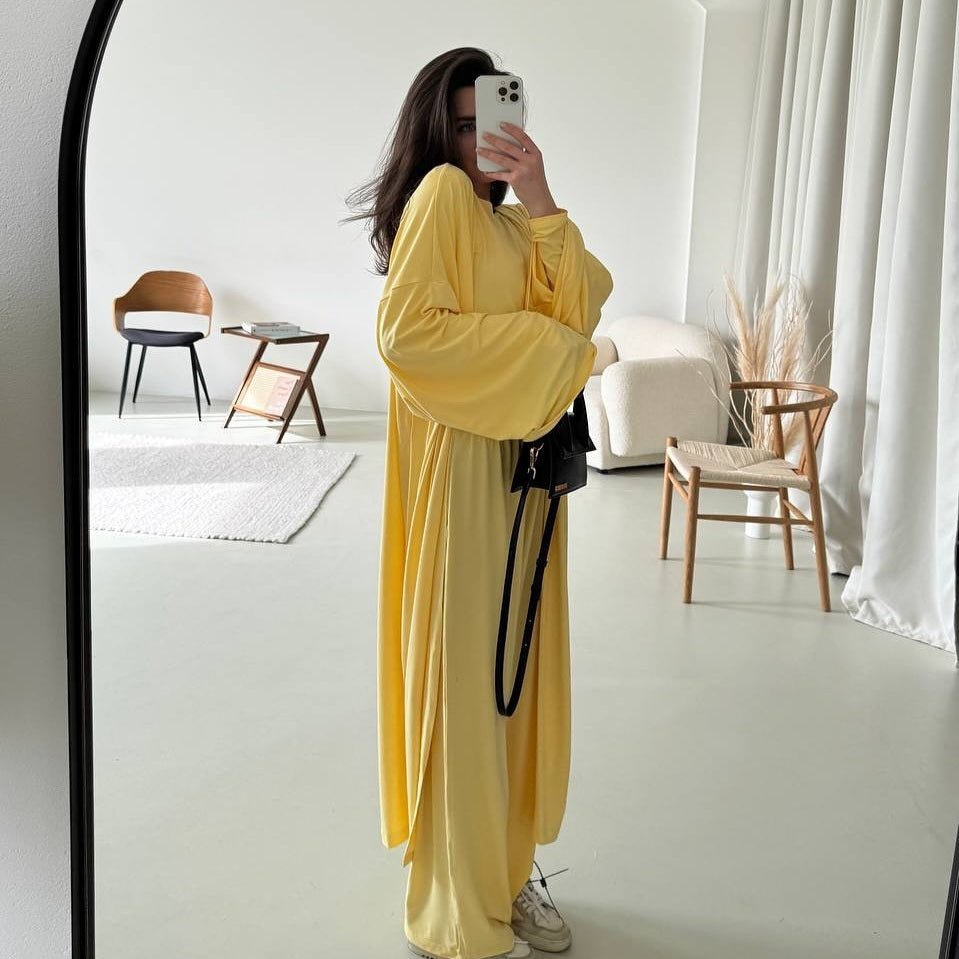 Three-Piece Cape Cardigan Set | Crop Top & Wide-Leg Pants Outfit(MS258)