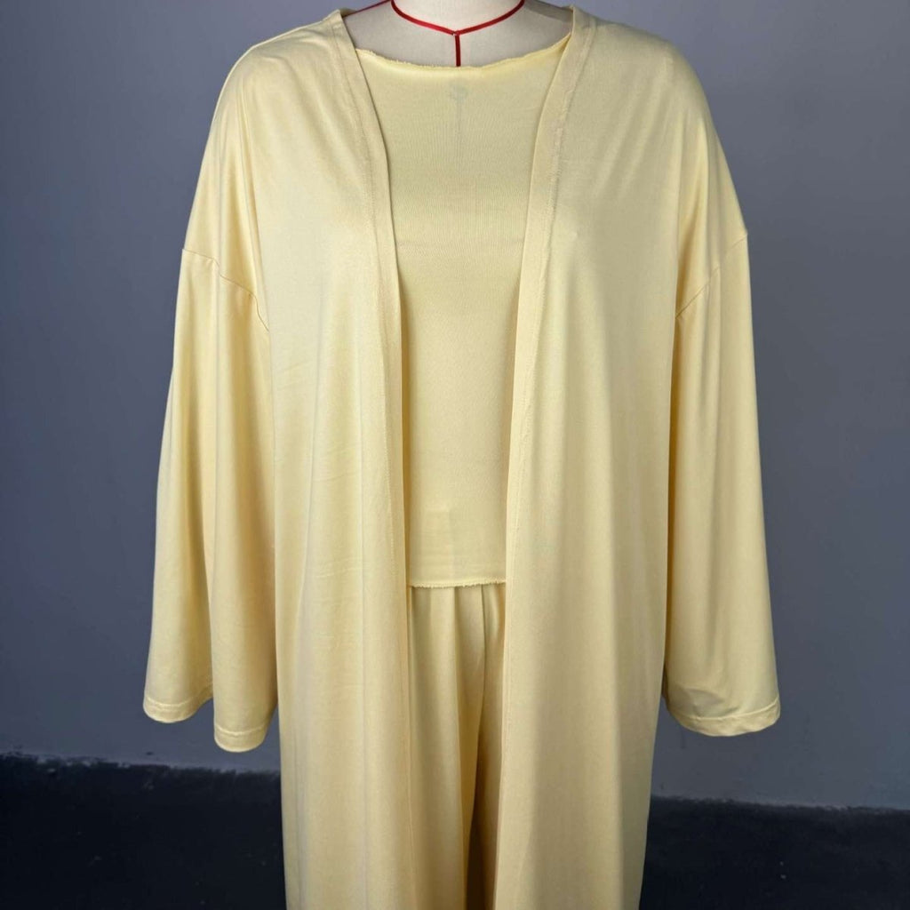 Three-Piece Cape Cardigan Set | Crop Top & Wide-Leg Pants Outfit(MS258)