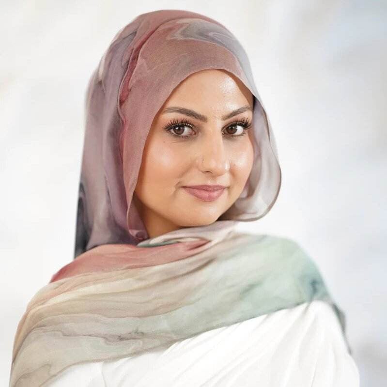 Tie-Dye Watercolor Print Satin Hijab Scarf(MH212)
