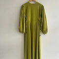 Tie-Waist Bubble Sleeve Abaya | Pleated Maxi Dress Abaya with Back Zip (MA364)