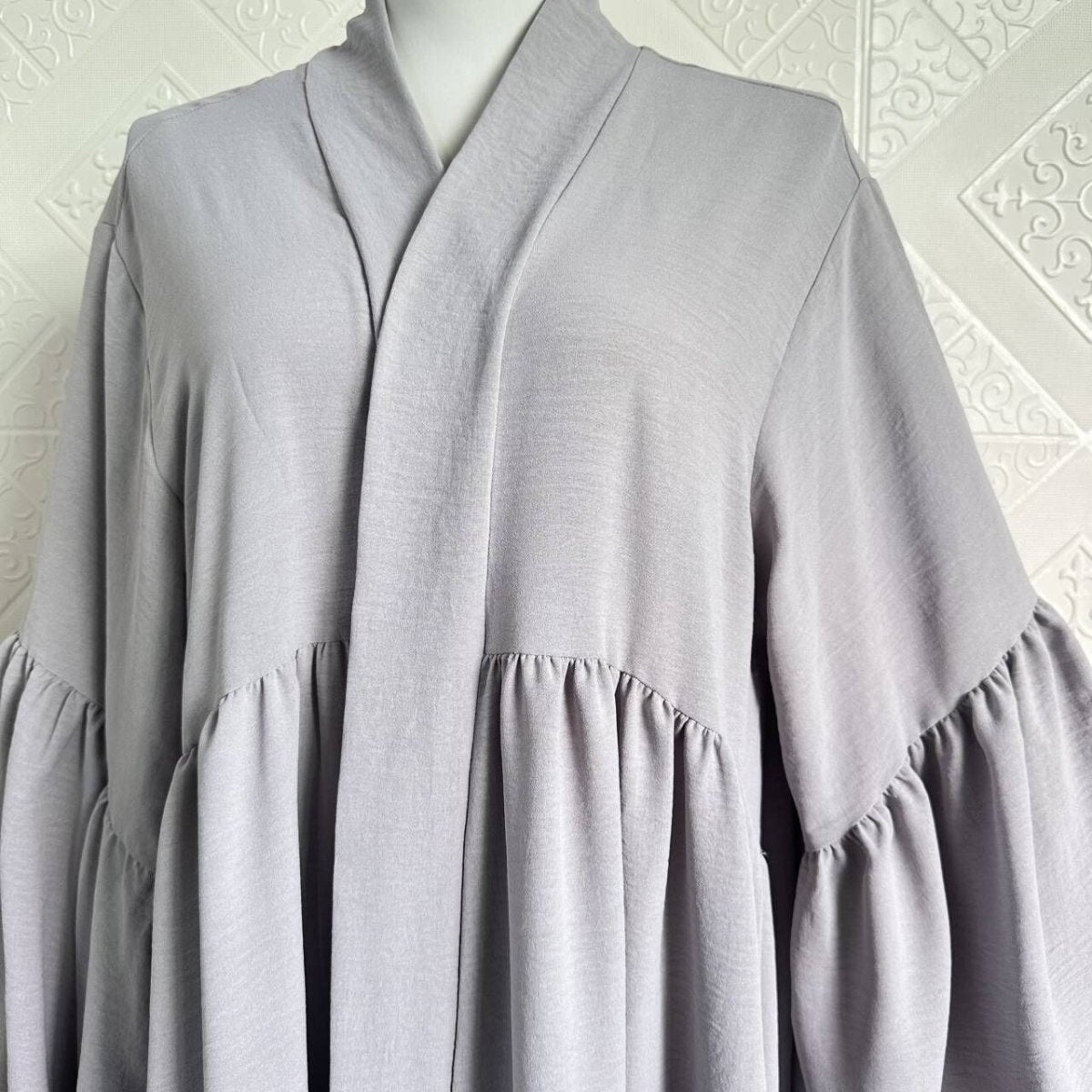 Tiered Bell Sleeve Open Abaya (MOA298)