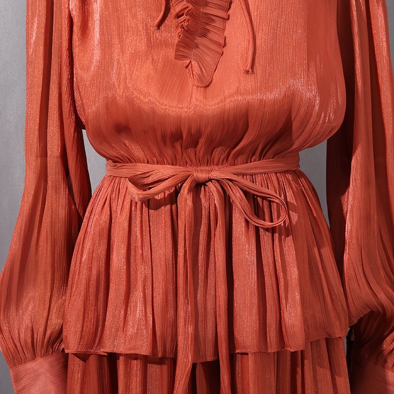 Tiered Ruffle Maxi Dress with Fitted Waist(MS359)