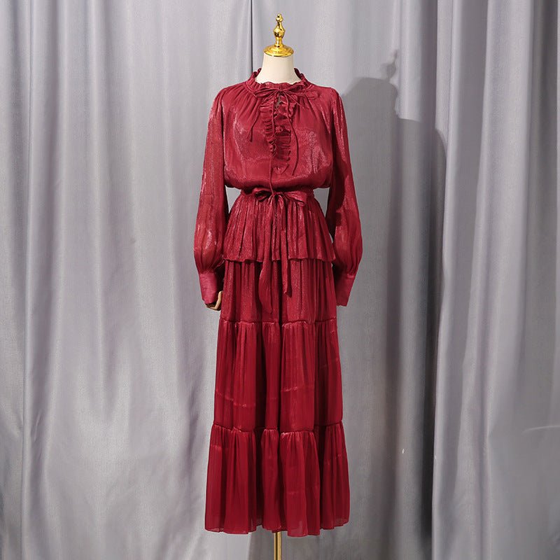 Tiered Ruffle Maxi Dress with Fitted Waist(MS359)