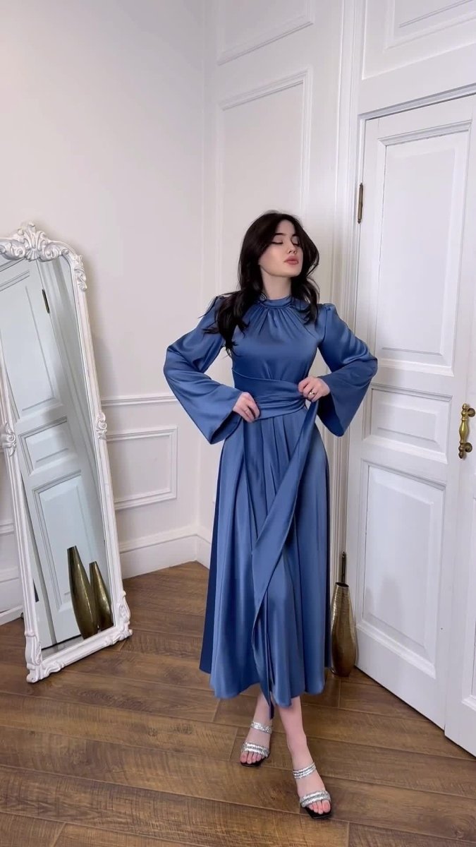 Timeless Waist-Defining Satin Princess Evening Gown Abaya(MA205)