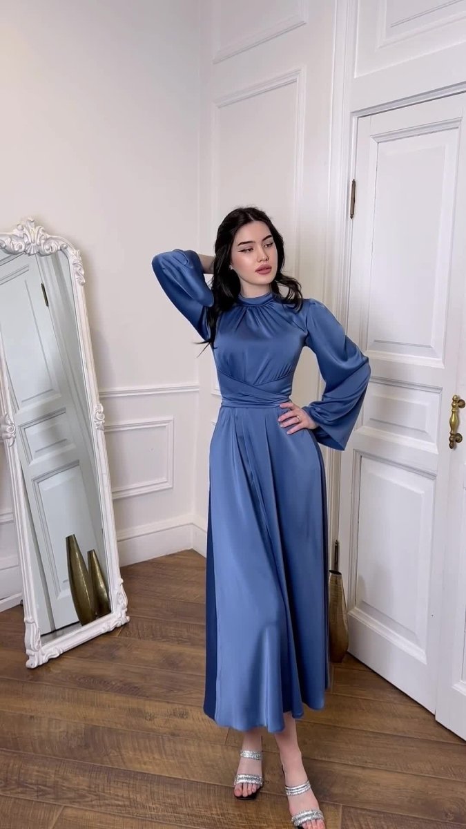 Timeless Waist-Defining Satin Princess Evening Gown Abaya(MA205)