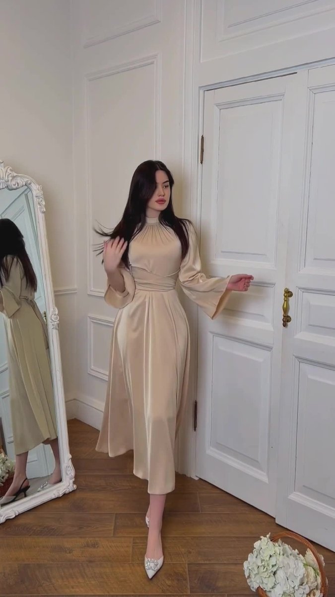 Timeless Waist-Defining Satin Princess Evening Gown Abaya(MA205)