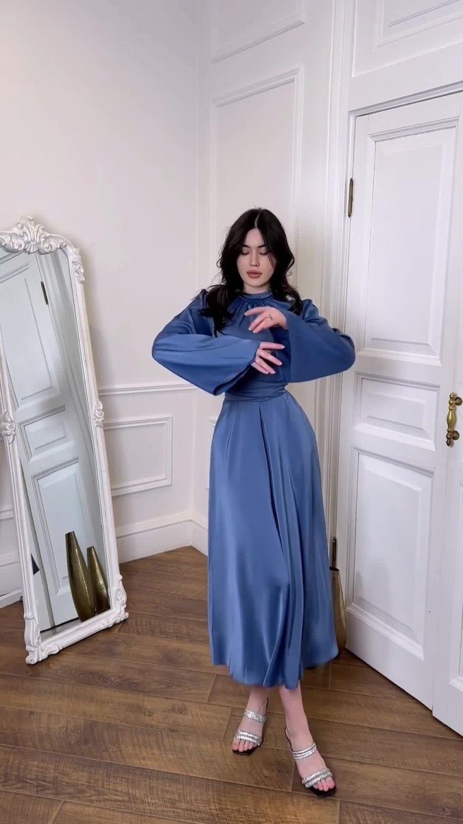 Timeless Waist-Defining Satin Princess Evening Gown Abaya(MA205)