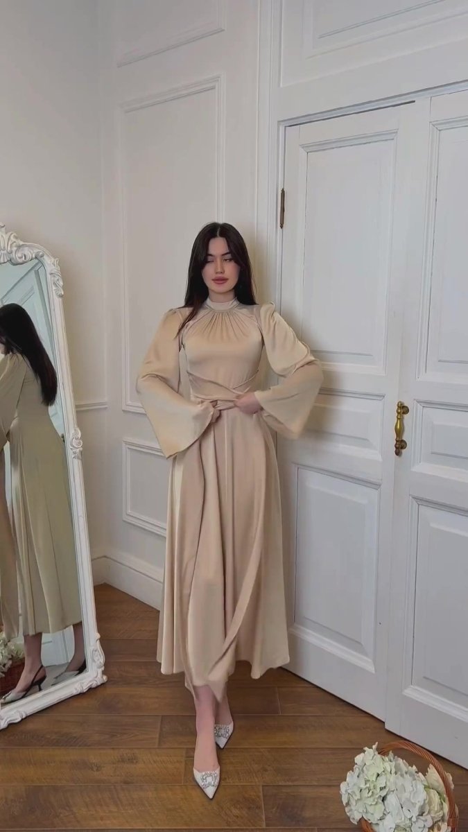 Timeless Waist-Defining Satin Princess Evening Gown Abaya(MA205)