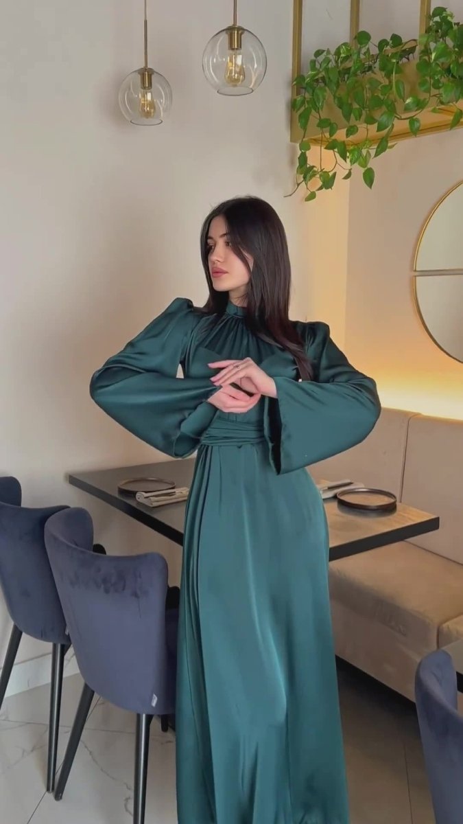 Timeless Waist-Defining Satin Princess Evening Gown Abaya(MA205)