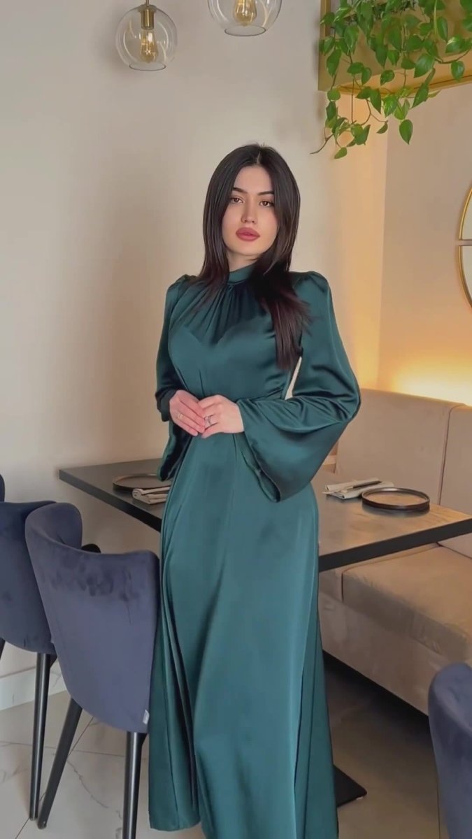 Timeless Waist-Defining Satin Princess Evening Gown Abaya(MA205)
