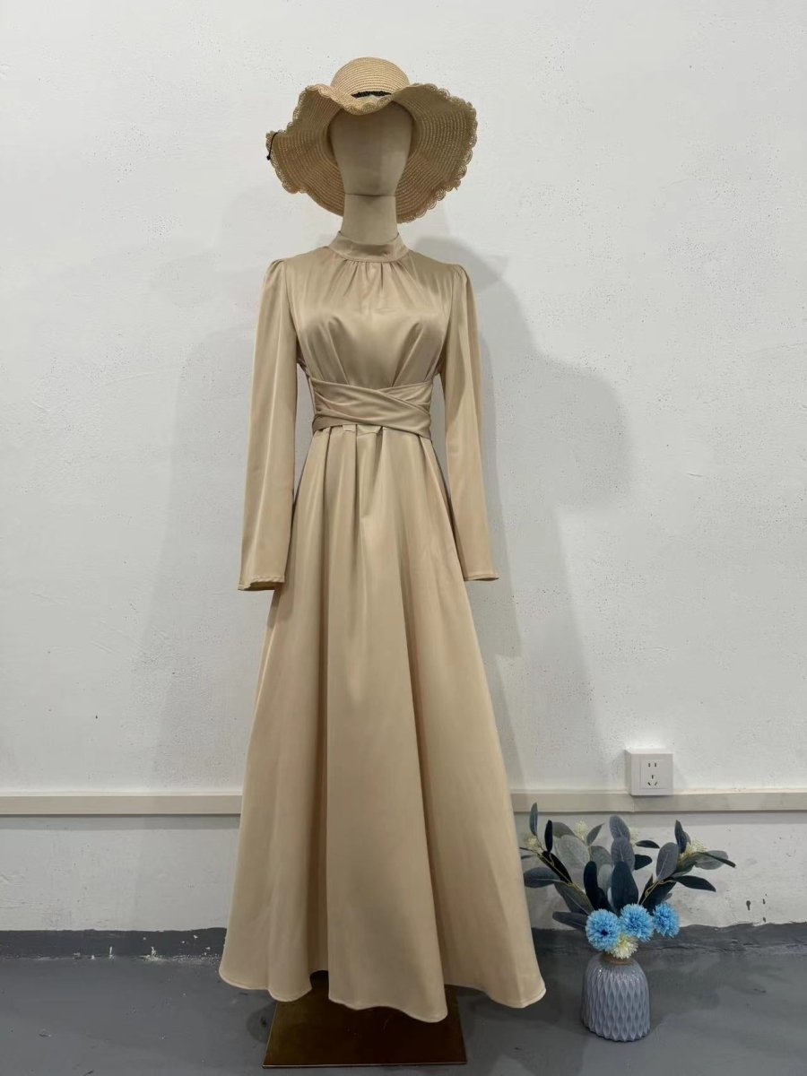 Timeless Waist-Defining Satin Princess Evening Gown Abaya(MA205)