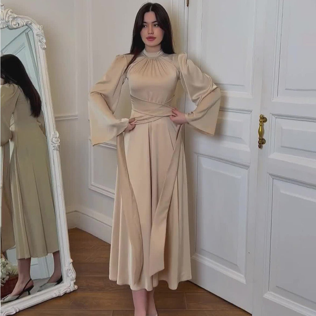 Timeless Waist-Defining Satin Princess Evening Gown Abaya(MA205)