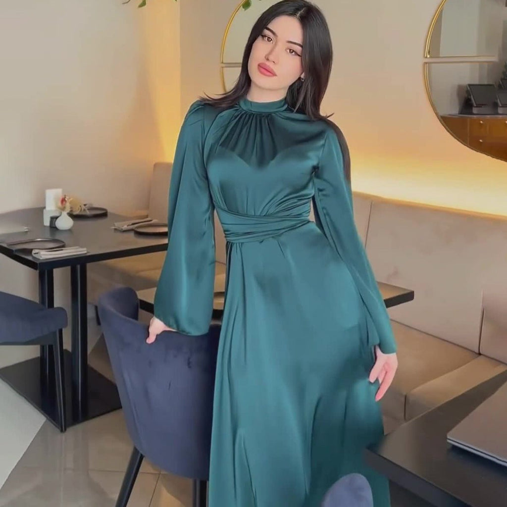 Timeless Waist-Defining Satin Princess Evening Gown Abaya(MA205)