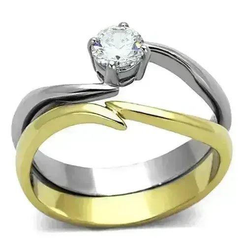 TK1092 - Two-Tone IP Gold (Ion Plating) Stainless Steel Ring with AAA
