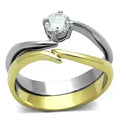 TK1092 - Two-Tone IP Gold (Ion Plating) Stainless Steel Ring with AAA