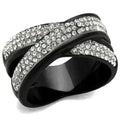 TK2278 - Two-Tone IP Black Stainless Steel Ring with Clear Crystal