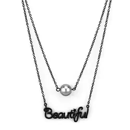 TK2628 - IP Black(Ion Plating) Stainless Steel Necklace with Synthetic